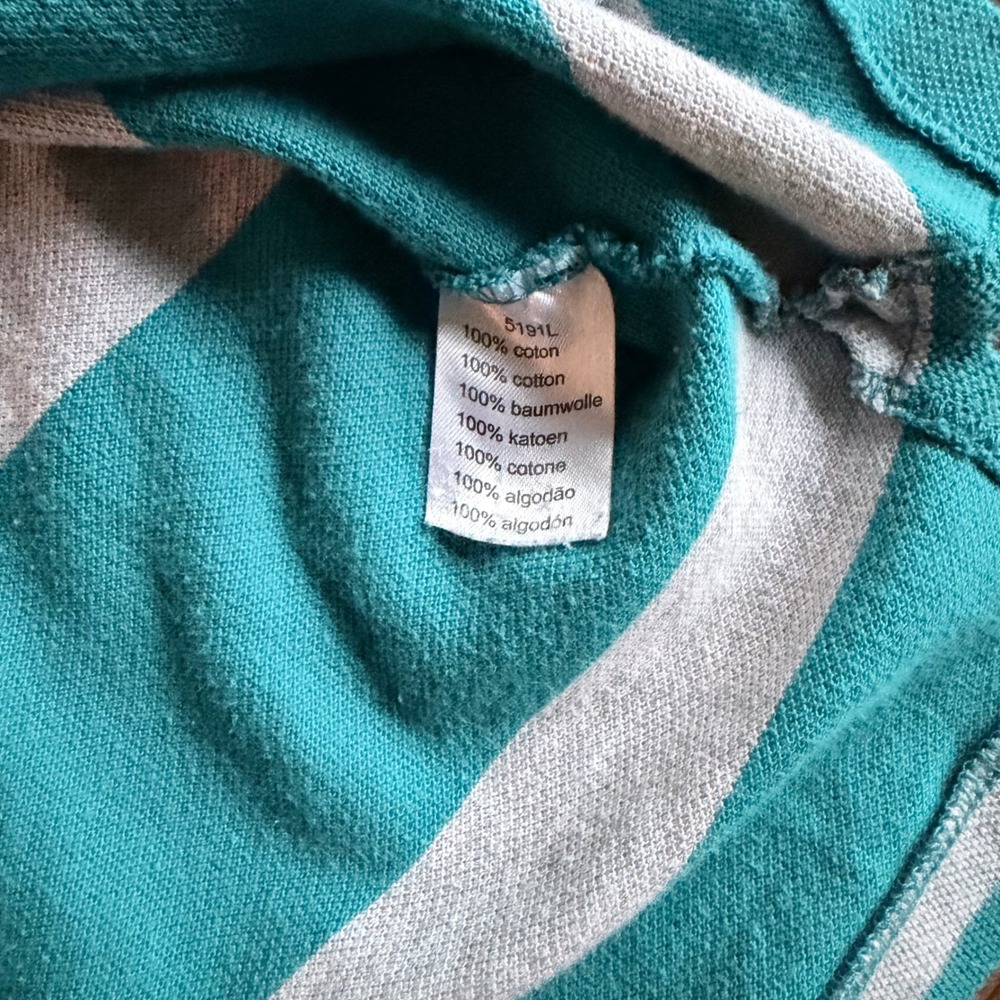 Lacoste Mens Teal Grey Striped Big Logo Pique Polo Shirt Size 5 Large Rare - Picture 4 of 6